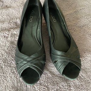 ALDO, Size 8.5/9, Black Peep Toe Wedge Heels